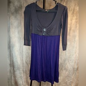 Junior’s dress. Purple and gray. 3/4 sleeve. Comfy and cute with tights.